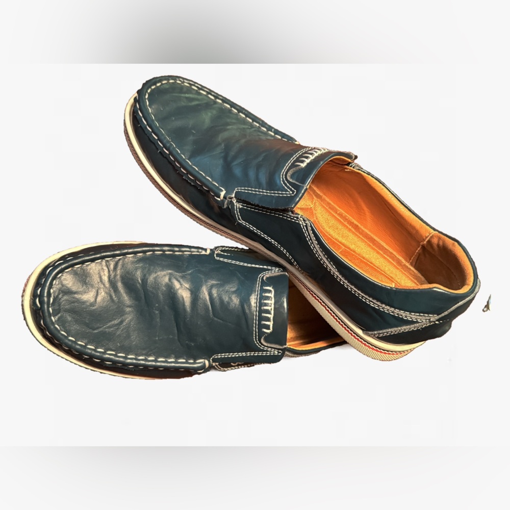 Men's Leather Urban Loafer Nautical Navy Slip on Comfort Driving Shoe Size 9 - Picture 3 of 13